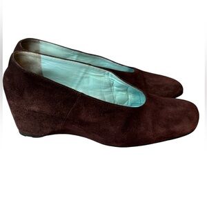 Thierry Rabotin Burgundy Suede Wedges 38.5 Italy